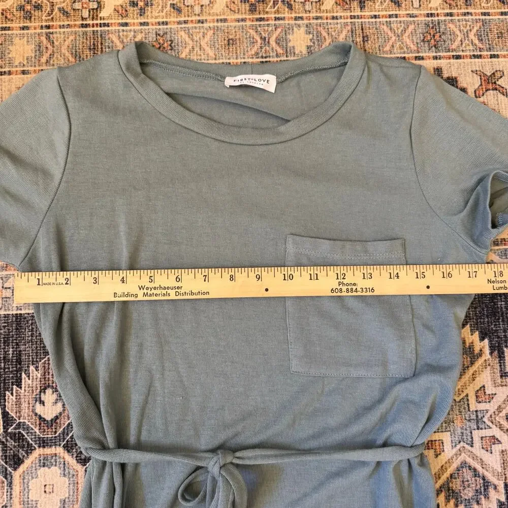 First Love By Lovelyn Midi Belted Tshirt Dress Slit Women’s Size Small - Picture 8 of 8